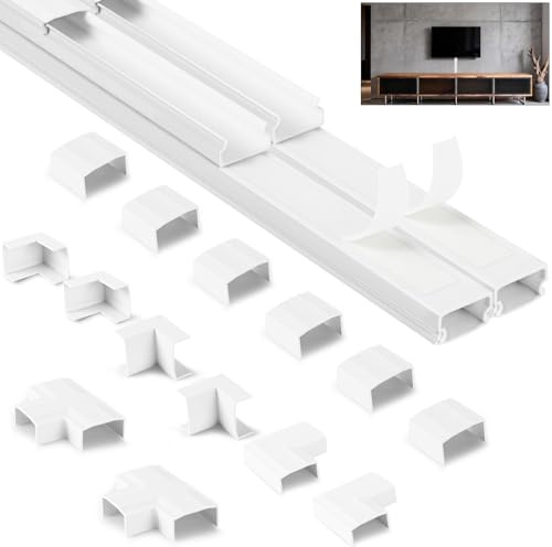 NUTKIT 4 m självhäftande PVC-kabelkanal, vit, för väggmontering, för kabelgömning, för alla nätsladdar hemma och på kontoret (100 x 1,5 x 1 cm, 4 st)