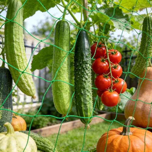 UPINS Ranknetz für Gurken, Ranknetz für Kletterpflanzen 2M x 4M Pflanzennetz mit 100 Pflanzenbindern Rankhilfe Netz für Tomaten Gurken Gemüse Kletterpflanze