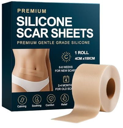 Silicone Scar Tape 4cm x 1.5m | Medical Grade Silicone Sheets for Scar Care | Suitable for Surgery, C Section, Burns, Acne Marks and Stretch Marks | Reusable,Soft,Waterproof