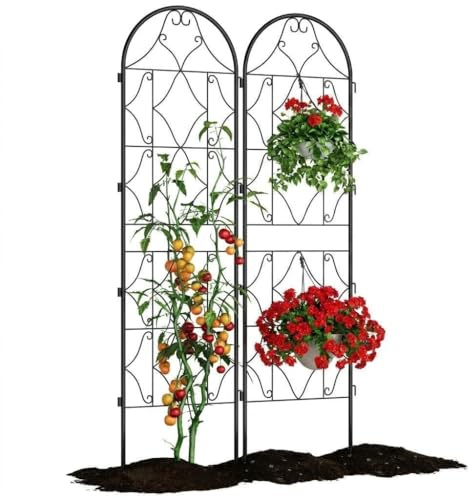Acekool Rankgitter Metall 2er Set, Garten Rankhilfe 190x55 cm—Spalier Garten, für Tomaten Gurken Rosen Clematis, rostfrei Rankhilfe für Kletterpflanzen, Schwarz