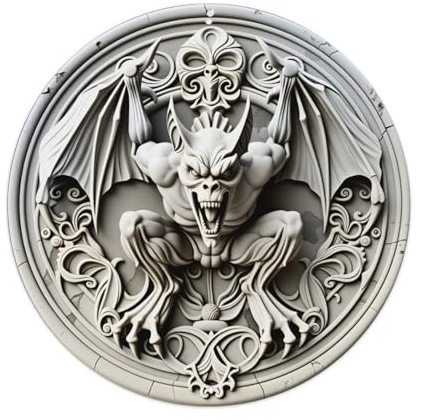 Gargoyle Relief Ornate Circular Design Metal Tin Sign Vintage Garden Bedroom Cafe Bar Man Cave Home Wall Decor Metal Poster 8x8 inches