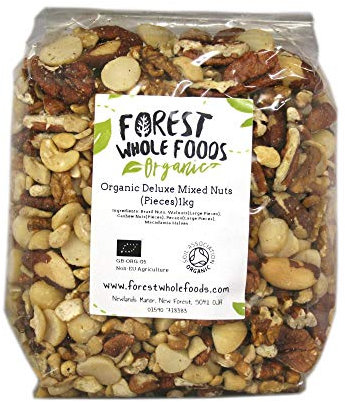 Forest Whole Foods Organic Deluxe Mixed Nuts (Brazil, Whole Cashews, Walnut Large Pieces, Pecan Large Pieces, Macadamia Halves 1kg