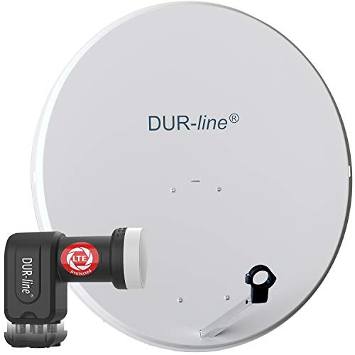 DUR-line MDA 90 Hellgrau - Digiatale 4 Teilnehmer Satellitenschüssel Komplett-Anlage mit +Ultra Quad - LNB [Camping, Astra 19,2°, DVB-S/S2, Full HD, 4K, 3D]