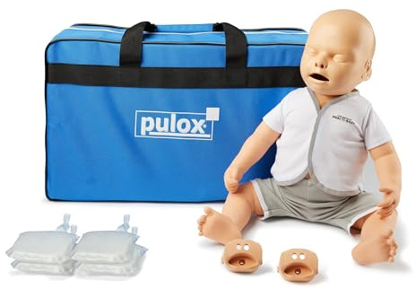PULOX Practi-Baby Reanimationspuppe mit Gesichtsmaske & Tragetasche | Trainingspuppe für CPR- und HLW-Schulungen, inklusive 4 Luftbeuteln für realistische Übungseinheiten