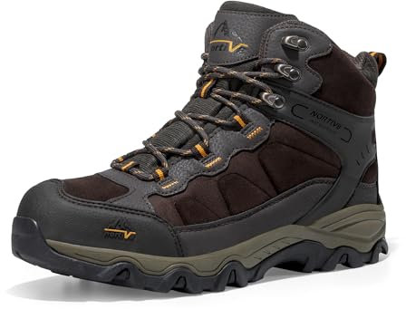 NORTIV 8 Men's Waterproof Hiking Boots Outdoor Mid Walking Boots Mens Trekking&Hiking Footwear Backpacking Mountaineering Shoes,Size 9.5,Brown,JS19004M