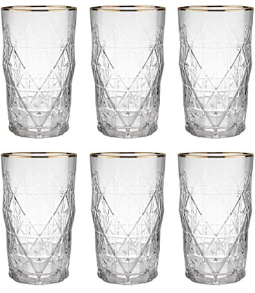 BUTLERS 6er Set Longdrinkgläser mit Goldrand 460ml Vintage Gläser Kristalloptik mit Prägung - UPSCALE - Wassergläser Cocktailgläser Set | Trinkgeschirr für Tee, Eiskaffee, Limonade