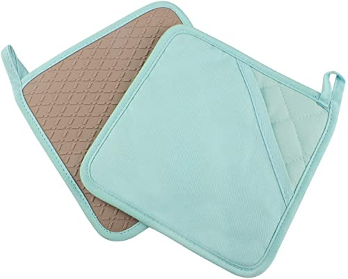 ZORR Topflappen aus Silikon, 18x18cm, Hitzebestaendige Topflappen (Hellblau)