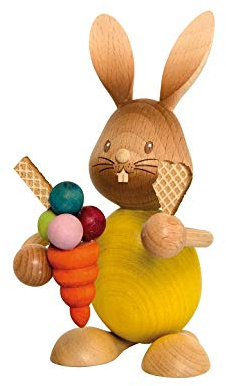 Kuhnert Drechslerei Osterdekoration/Osterhase „Stupsi Hase mit EIS 11 cm hoch, aus feinstem Holz, für EIN Bezauberndes Osterfest oder eine dauerhafte Dekoration, Holzkunst Made in Germany