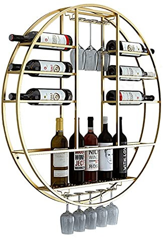 WYFZT Runde Wand Weinregal Wandmontage Weinhalter Metall und Holz | Moderner Weinflaschenhalter für die Wand Flaschenständer Weinflaschen Wandhalter Wandflaschenhalter, Gold (Farbe : 80x11x80)