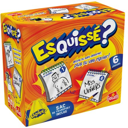 Esquissé 6 Joueurs - Format Voyage Pratique - Jeu de Société de Dessins Dès 8 Ans - Fais Deviner ton Dessin à ton Voisin - Tout Inclus pour Dessiner + Sac de Transport - 4 à 6 joueurs - 20 min