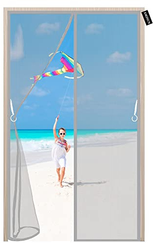 Magnet Fliegengitter Balkontür 150 x 230 cm Fliegengitter mit Magnet Luft kann frei strömen Insektenschutz tür balkontür für Patio/Windows Ohne Bohren Klebmontage - Grau