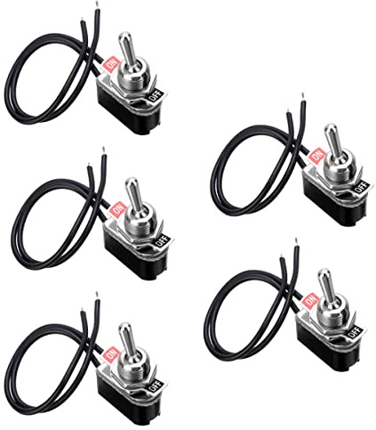 Tiardey 5Pcs Interruttore a Levetta per Auto con Precablato,ON-Off 2 Posizioni 2 Pin SPST Interruttore a Levetta Automatico,Mini Interruttore a Levetta in Metallo Impermeabile,per Auto Camion Barca