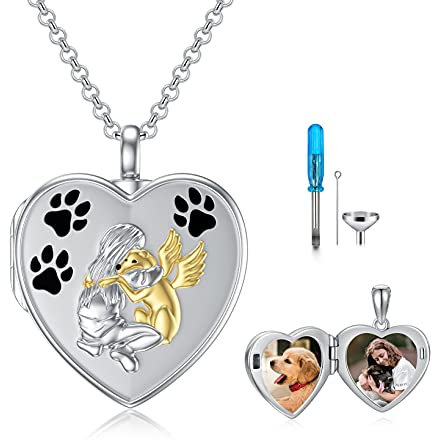 ROMANTICWORK Urne Halskette für Asche Sterling Silber Medaillon Kette Urne Hund Anhänger Kette Einäscherung Andenken Halskette Schmuck Geschenke für Frauen