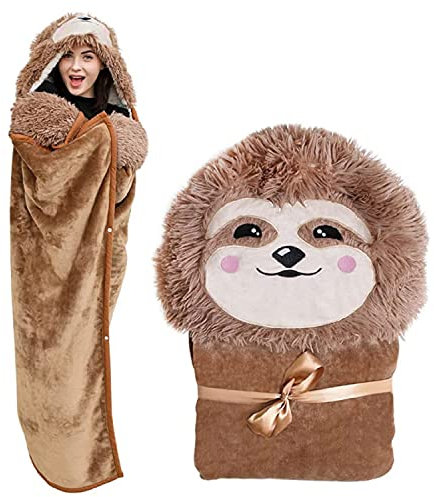 iyoimono Kuscheldecke mit Ärmeln Dunkelbraun Faultier super Soft Flauschige Couchdecke warme Ärmel-Fleecedecke weiche Tagesdecke Wohndecke Sofa Decke Geburtstag Geschenk