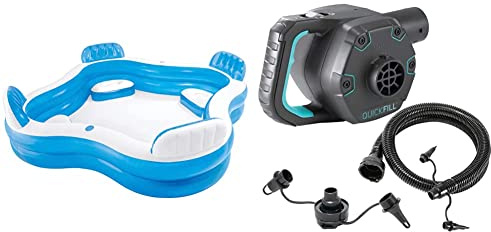 Intex 56475NP - Aufblasbares Swim Center Family Lounge, Blau Transparent/Weiß, 229 x 229 x 66 cm & 230 Volt Quick-Fill Ac Electric Pump, 66644, Schwarz