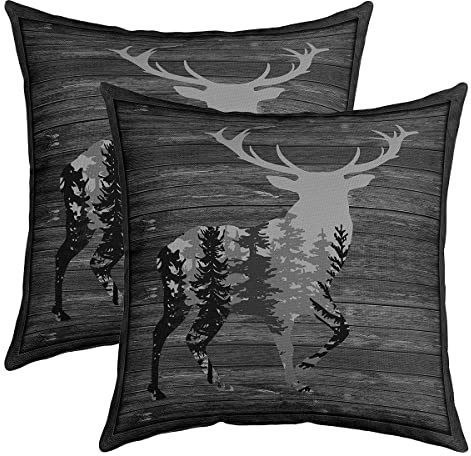 Rustic Hirsch Kissenbezüge 60x60cm 2er Set Kissenbezüge Weich Kinder Bauernhaus Hirsch Hunting Dekorative Sofakissen Couchkissen Geweih Kissenbezug Kissenhülle Western Bauernhaus Grey Dekokissens