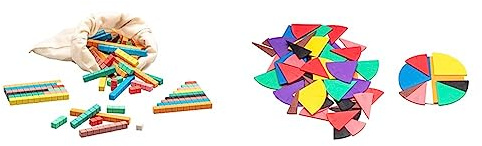 WISSNER® aktiv Lernen - 126 Farbige Rechenstäbe Cuisenaire - RE-Wood & aktiv Lernen - 71 Bruchrechenteile rund Durchmesser 10 cm - RE-Plastic°, Wissner120122.000