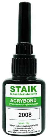 STAIK Acrybond UV-Kleber Glas Metall [16g] – Hochfester Glaskleber | Für Glasreparatur, Möbel & Modellbau | Glasklar härtend in Sekunden | Made in Germany