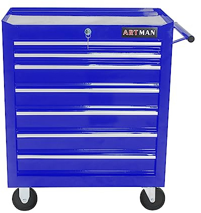 Rolling Tool Cart with Drawers and Wheels Mechanics Tool Cabinet Heavy Duty Lockable Tool Chest Multifunctional Tool Cart (7 Drawers, Blue)