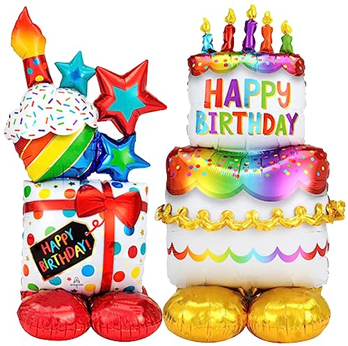 MEZHEN Geburtstagsballons Geburtstagstorte Folienballons Happy Birthday Luftballons Folien Geburtstagskuchen Ballons Riesen Helium Ballon Geburtstag Party Dekoration für Mädchen und Erwachsene 2 Stück