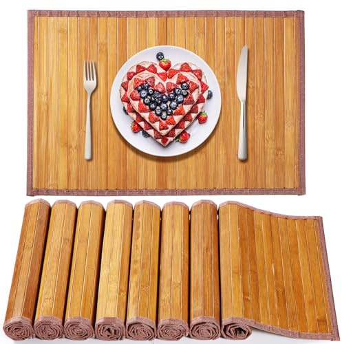Hushee 8 Pcs Bamboo Placemats Dining Table Mats Washable Heat Place Resistant Mat for Dining Kitchen Room Table, 18 x 12 Inch(Classic Style)