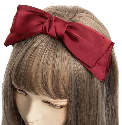 axy Haarreif mit große Schleife 20 cm x 6,5cm Satin bezogen - Wunderschön Damen Stirnband Haarschmuck Haarreifen HRS5 (Rot)