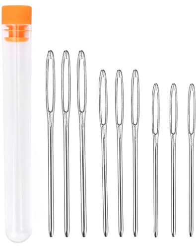 DAZISEN Agujas de Ojo Grande - 9 Piezas 3 Tamaños Agujas de Coser a Mano Agujas de Tejer de Acero Para Zurcir a Mano Lana o Hilo