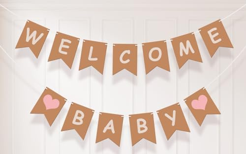 Koliphy Welcome Baby Girlande, Welcome Baby Deko Willkommen Baby Banner für Babyparty, Zuhause Empfang, Baby Shower, Kindergeburtstag Dekoration Mädchen (Rosa)
