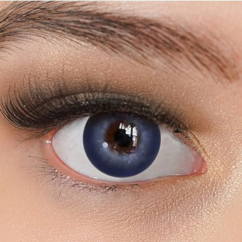 Kontaktlinsen farbig ohne Stärke blau | farbige blaue Jahreslinsen | weiche Linsen | 2 Stück Farblinsen + Linsenbehälter | 0.0 Dioptrien | natürliche Farben | Charmiga Moon Blue