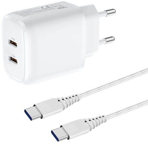 25W Chargeur pour Samsung A17 5G A16 A15 A25 A35,Prise USB C Charge Rapide | Galaxy A14 A13 A12 A27 A26 A24 A23 A36/S23 FE/S24/S21/S20 A34/A52 A52S A53,Z Fold 4 5 6 Secteur Double Port Type C et Câble