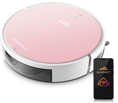ETA Saugroboter Rover I 2in1 I Roboterstaubsauger I bis zu 110 Min Laufzeit I Extra Schlank 7.7.cm I Smart APP I Digitaler Motor I 4 Reinigungs Modi I Mopp Aufsatz I Alle Boden Teppichen I Rosa