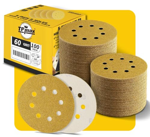 100 Stück 125mm 8 Loch Schleifscheiben 60 Körnung - Premium Gold Rund Klett Schleifpapier für Exzenterschleifer - Ideal für Holz, Metall, Automobil