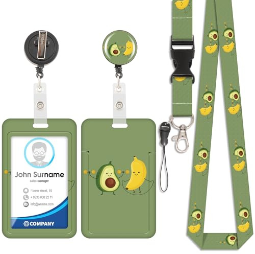 Kartenhalter mit Avocado-Bananen-Lanyard, ID-Badge, Kartenhalter mit Lanyard, abnehmbares Lanyard mit versenkbarem Clip für Visitenkarten, Eintrittskarten, ID-Karten