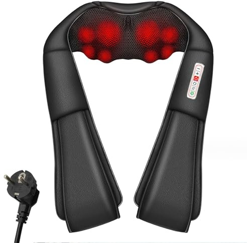 Nackenmassagegerät Shiatsu Massagegerät Elektrisch mit Wärmefunktion, 3 Stufen der Intensitätseinstellung, Doppelte Sicherheit, Nackenmassagegerät für Rücken, Beine, Geschenke für Frauen (Schwarz)