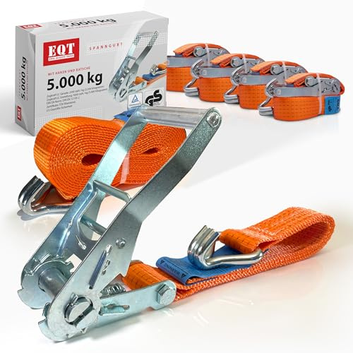 EQT 2 Stück 5000kg 6m Spanngurte mit Ratsche und Haken zweiteilig DIN EN 12195-2 TÜV GS