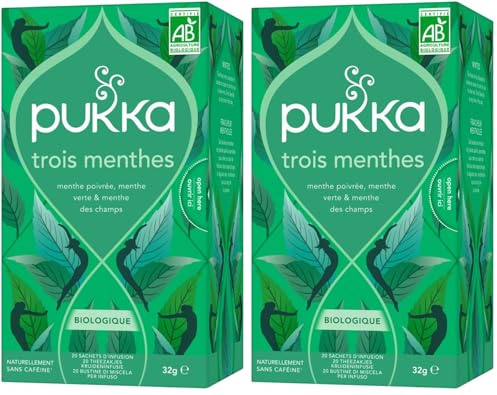 Pukka Tisane, Three Mint, Tisana ai Tre Tipi di Menta, 100% Biologico, Senza Caffeina, Ingredienti Selezionati in Modo Etico, Per una Dolcezza Vibrante Fresca e Suprema, 20 Filtri (Confezione da 2)