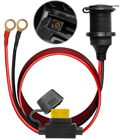 Car Cigarette Lighter Socket 12V/24V Car Plug 1 M 2.5mm² Cable High Power | Fixe Cigarette Lighter Adapter Waterproof 13AWG Fused Extension Cable Cable 20A with Eyelet Terminal for Vehicle Tractor Boat