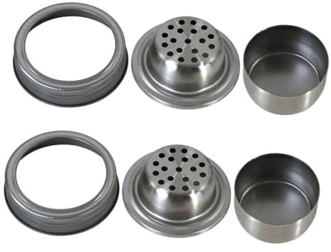 iplusmile Mason Jar Shaker Lids Stainless Steel 304 Cocktail Shaker and Spice Seasoning Lids with Spout Dispenser for Mason Jars Kitchen Use 2pcs Set