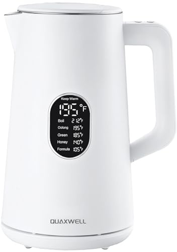 QUAXWELL - 1.5L Stainless Steel Electric Kettle - Double Wall Cool Touch - Fast Boil, 5 Temperature Control, LED Display, Auto Shut-Off, BPA Free, Cooking Function