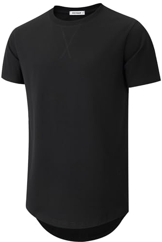 VEIISAR Herren Heavy Duty T-Shirt mit Herren 100 Baumwolle Dickes Longline T Shirt Preshrunk (X363 Black M)