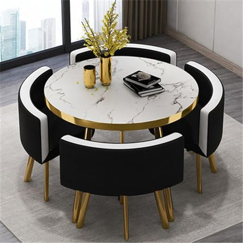 Runder Konferenztisch mit 4 Stühlen, 5-teiliges Set für Küche oder Esszimmer, 80 x 74,9 cm, Esstisch-Set