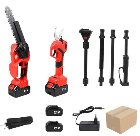 3500W Mini Tronçonneuse et Sécateur électrique Sans Fil,avec 2 x 1.5Ah Batteries,Sécateur électrique avec perche télescopique 2 m(6.56ft),Kit 3 en 1 Secateur pour Jardin, Branches,Arbustes(2 Batterie)
