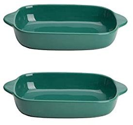 OJIJO Plat de Cuisson en céramique avec poignée 8,8 x 5,5 Pouces Petit Plat de Cuisson rectangulaire for Four Plat à lasagnes Plat de Cuisson Individuel(Green)
