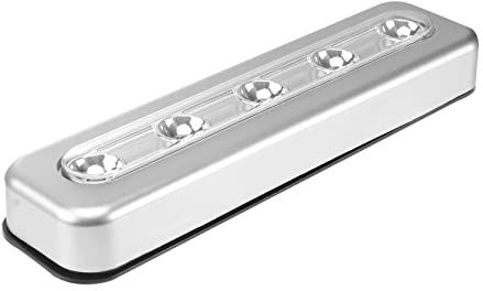 BAZEITFLOW Luz de Armario Táctil 0, 3 W Barra de 5 LED para Noche | Plata, Plástico, Diseño Inalámbrico Desmontable, Uso en Habitación Infantil y Accesos al Garaje
