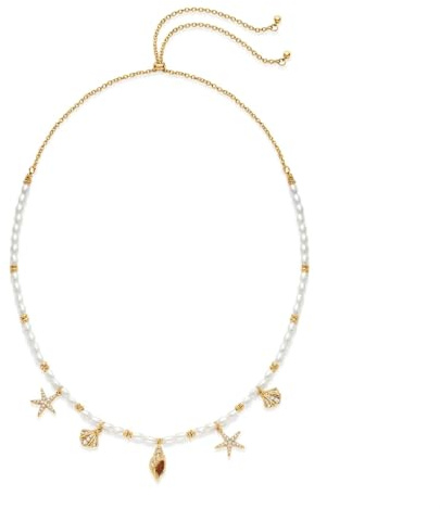 TOVABA Collares Mujer Verano, Collar De Conchas Y Estrella De Mar Con Perlas, Diseño Elegante Y Moderno, Acabado Dorado, Regalo Ideal, collar conchas mujer