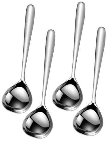 Mikinona Cucharón de Sopa Inoxidable 4 Piezas Cuchara para Cocinar Cuchara para Sopa Diseño Grande de Limpiar para Cocina y Restaurantes