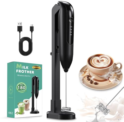 DEECOZY Mousseur à lait rechargeable à main, mousseur à café portable avec charge intégrée pliable, mini fouet électrique pour café, lait, latte, cappuccino, matcha, chocolat chaud