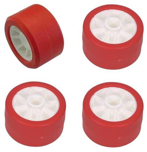 Rebadis Lot de Galets Rouge pour remorque Bateau diamètre 120mm, entraxe 22mm, Rouleau bi-matière Ultra résistant et Non tachant, Fabriqué en France