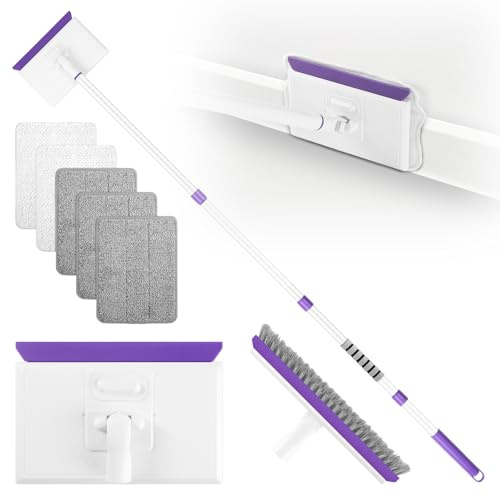 Baseboard Cleaner Tool with 60 Extendable Handle, 5 Reusable Pads | Microfiber & Chenille Pads, Dust-Locking Design, Safe On Walls And Moldings, Reaches Corners And Under Furniture