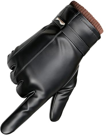 Winter Touchscreen Fäustlinge für Herren & Damen Winddichtes Faux Leder mit Warme Vlies Anti-Rutsch Ideal für Motorrad, Auto, Camping & Wintersport